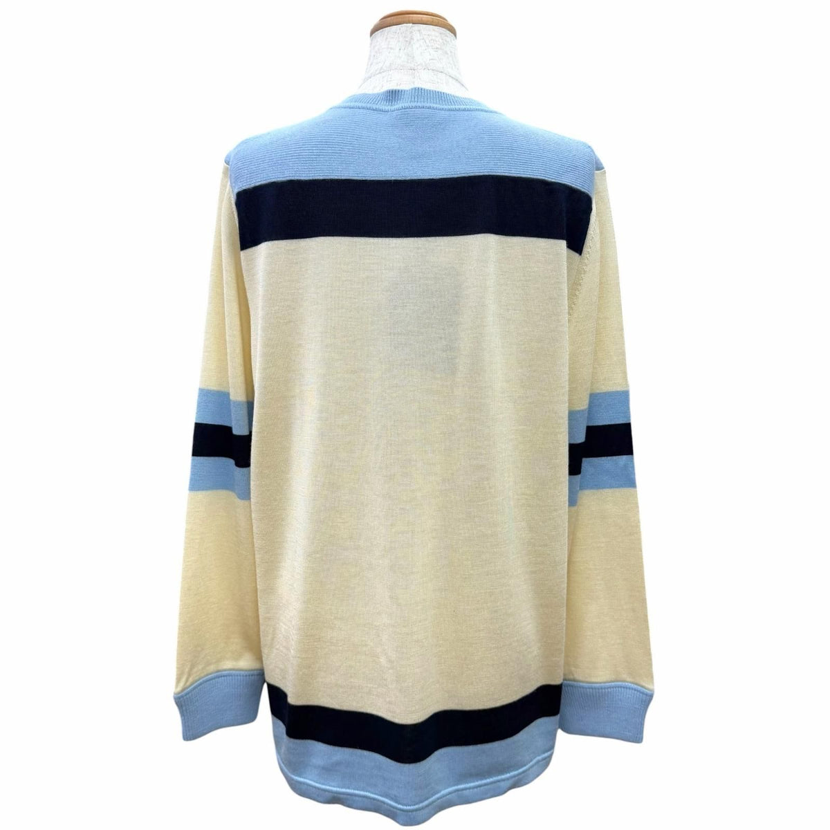 Louis Vuitton Wool Logo Patch Long Sleeve Knit Top Blue Ivory Navy Sweater — view 4