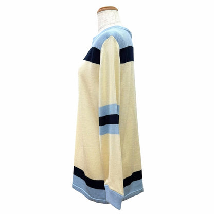 Louis Vuitton Wool Logo Patch Long Sleeve Knit Top Blue Ivory Navy Sweater — view 3