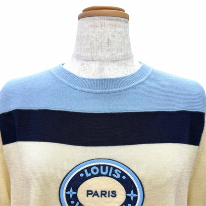 Louis Vuitton Wool Logo Patch Long Sleeve Knit Top Blue Ivory Navy Sweater — view 2