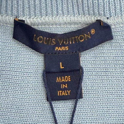 Louis Vuitton Wool Logo Patch Long Sleeve Knit Top Blue Ivory Navy Sweater — view 6
