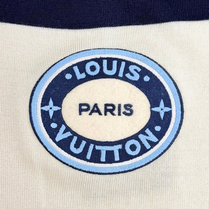 Louis Vuitton Wool Logo Patch Long Sleeve Knit Top Blue Ivory Navy Sweater — view 5