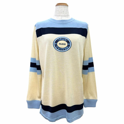 Louis Vuitton Wool Logo Patch Long Sleeve Knit Top Blue Ivory Navy Sweater