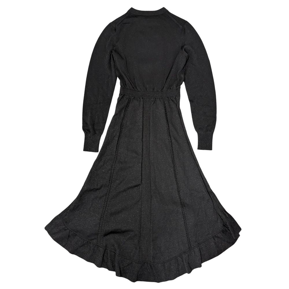 Chanel Dress CC Logo Long Sleeve Ruffle Glitter Black Autumn Winter 36 — view 2