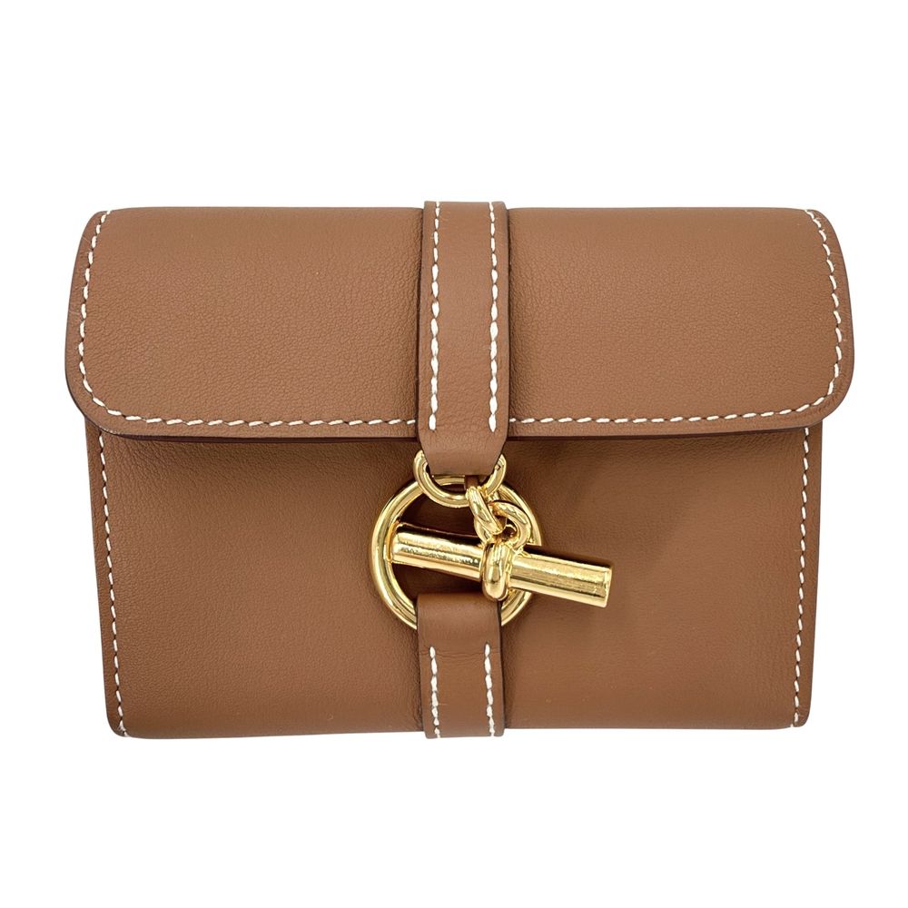 Hermes Coin Purse Glenan Compact Wallet Leather Brown Gold