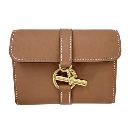 Hermes Coin Purse Glenan Compact Wallet Leather Brown Gold