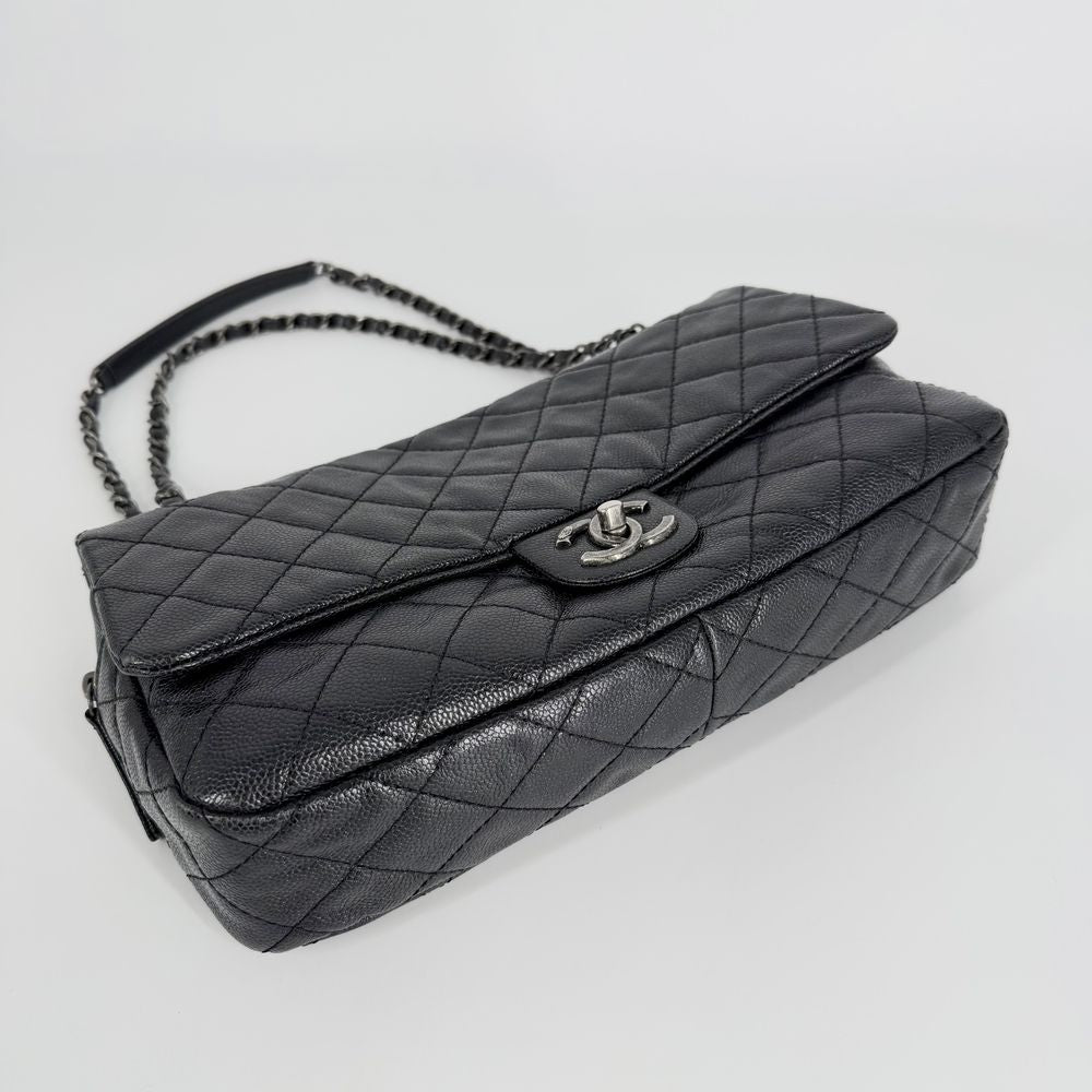 Chanel Shoulder Bag Double Chain CC Logo Crossbody Caviar Leather Black Antique — view 3