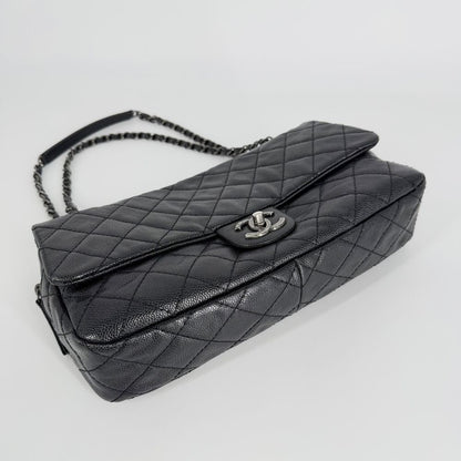 Chanel Shoulder Bag Double Chain CC Logo Crossbody Caviar Leather Black Antique — view 3