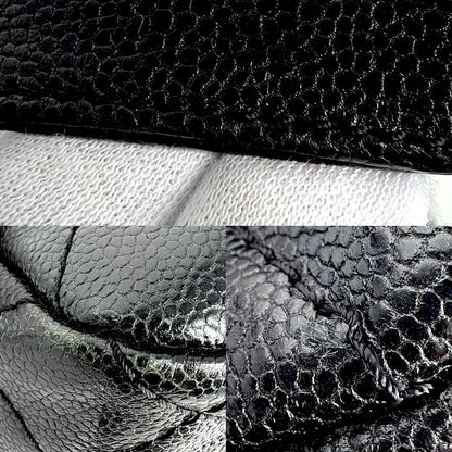 Chanel Shoulder Bag Double Chain CC Logo Crossbody Caviar Leather Black Antique — view 7