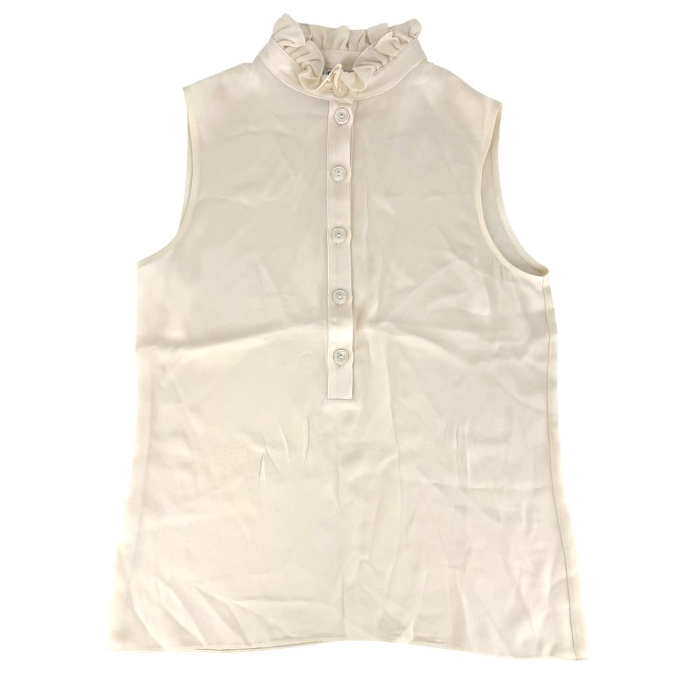 Chanel Blouse Sleeveless High Neck Top Ivory Silk Summer 36
