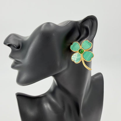 Chanel Earrings Clover Vintage 95A Gold Green — view 2