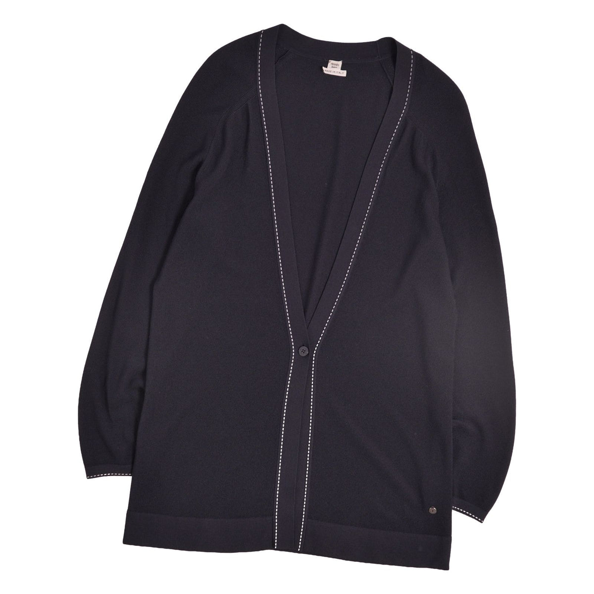 Hermes Cardigan Knit Long Sleeve Top Wool Navy 40
