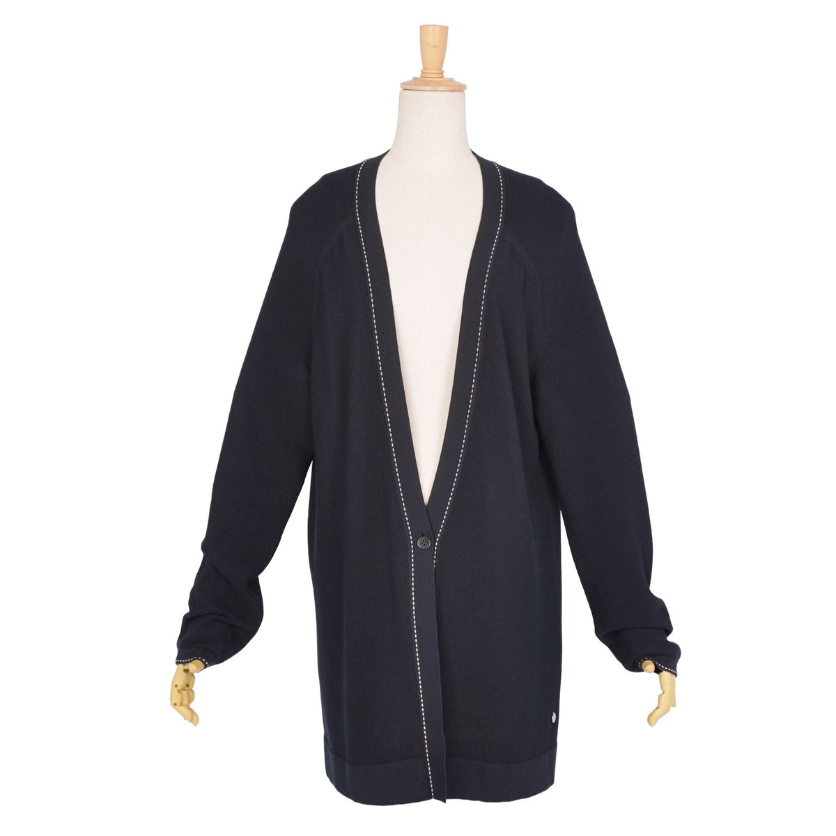 Hermes Cardigan Knit Long Sleeve Top Wool Navy 40 — view 3