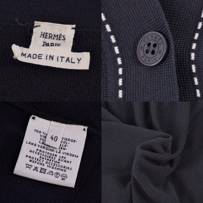 Hermes Cardigan Knit Long Sleeve Top Wool Navy 40 — view 7