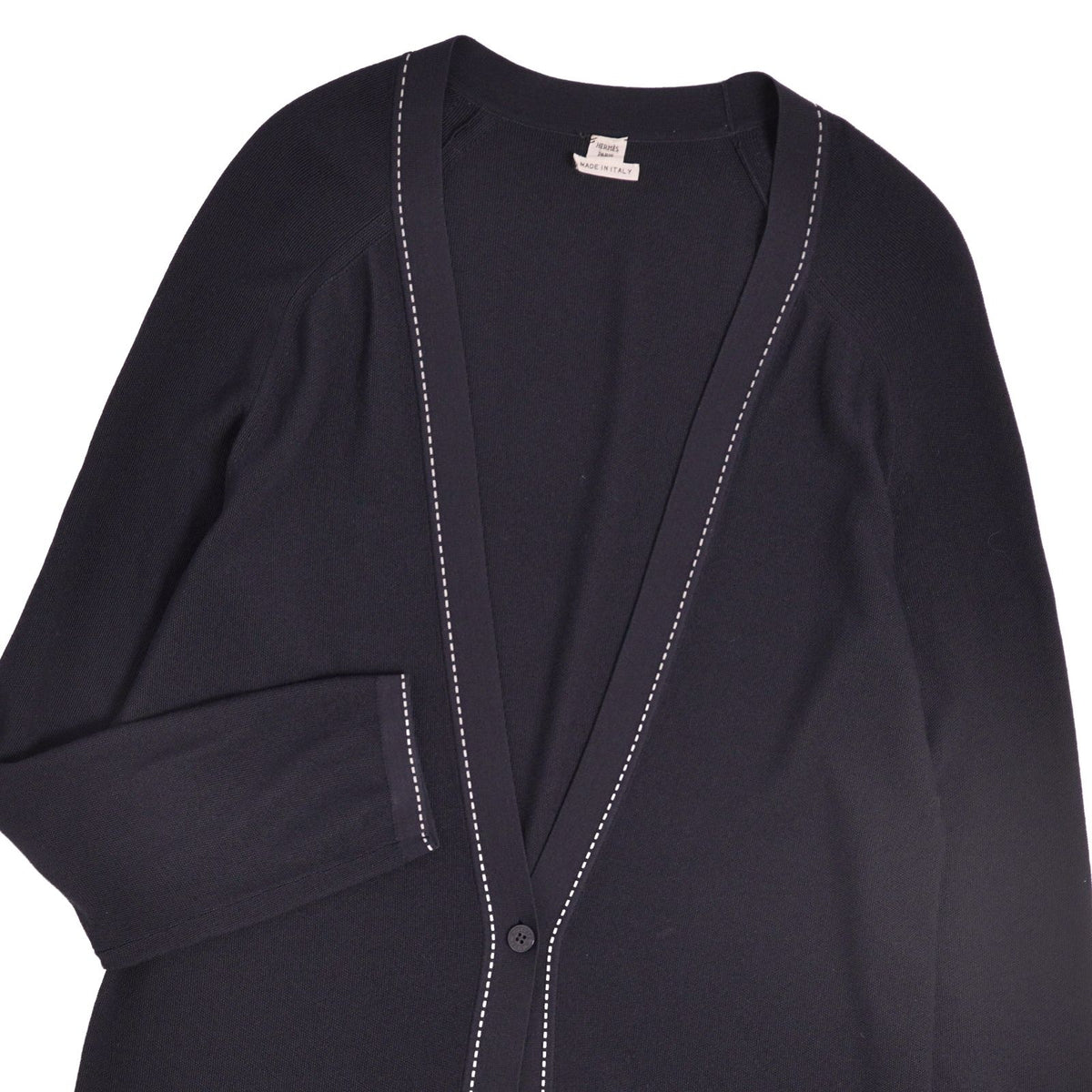 Hermes Cardigan Knit Long Sleeve Top Wool Navy 40 — view 2