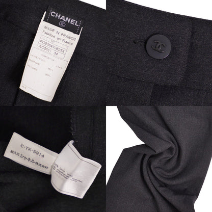 Chanel 98C Pants Long CC Logo Button Wool Black 34 — view 6