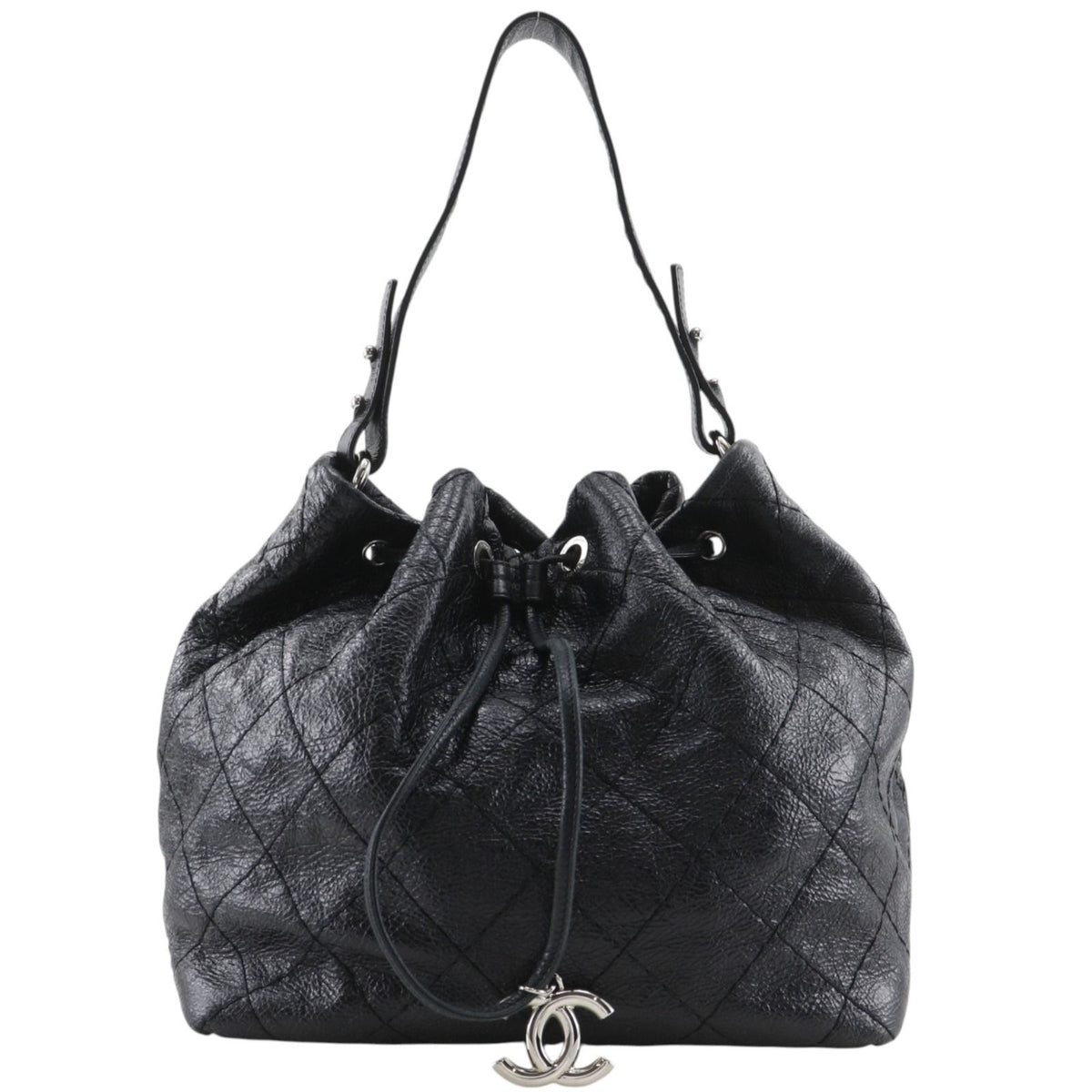Chanel on the Road Wild Stitch Drawstring Leather Black Shoulder Bag