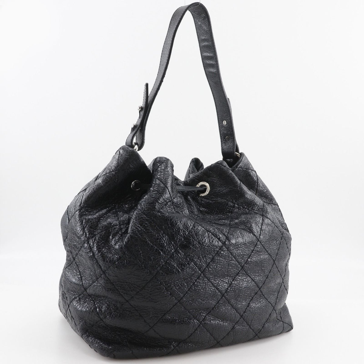 Chanel on the Road Wild Stitch Drawstring Leather Black Shoulder Bag — view 3