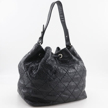 Chanel on the Road Wild Stitch Drawstring Leather Black Shoulder Bag — view 3