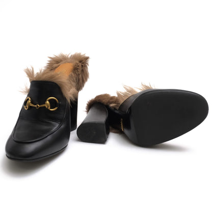 Gucci Pumps Shoes Leather Black GG Princetown Mules High Heels Fur — view 6