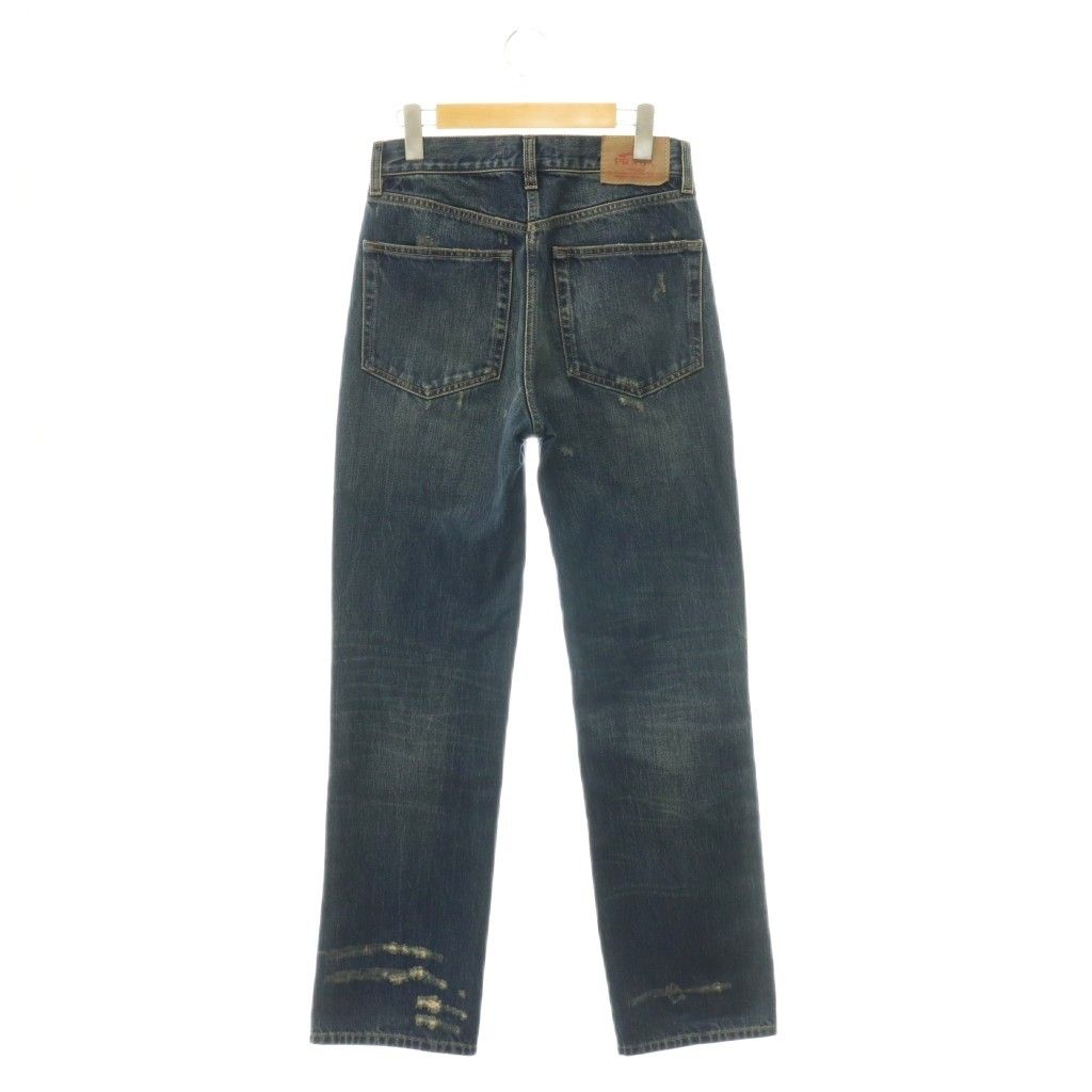 Prada Straight Leg Wash Denim Jeans Pants Button Fly Distressed Indigo 24 — view 2