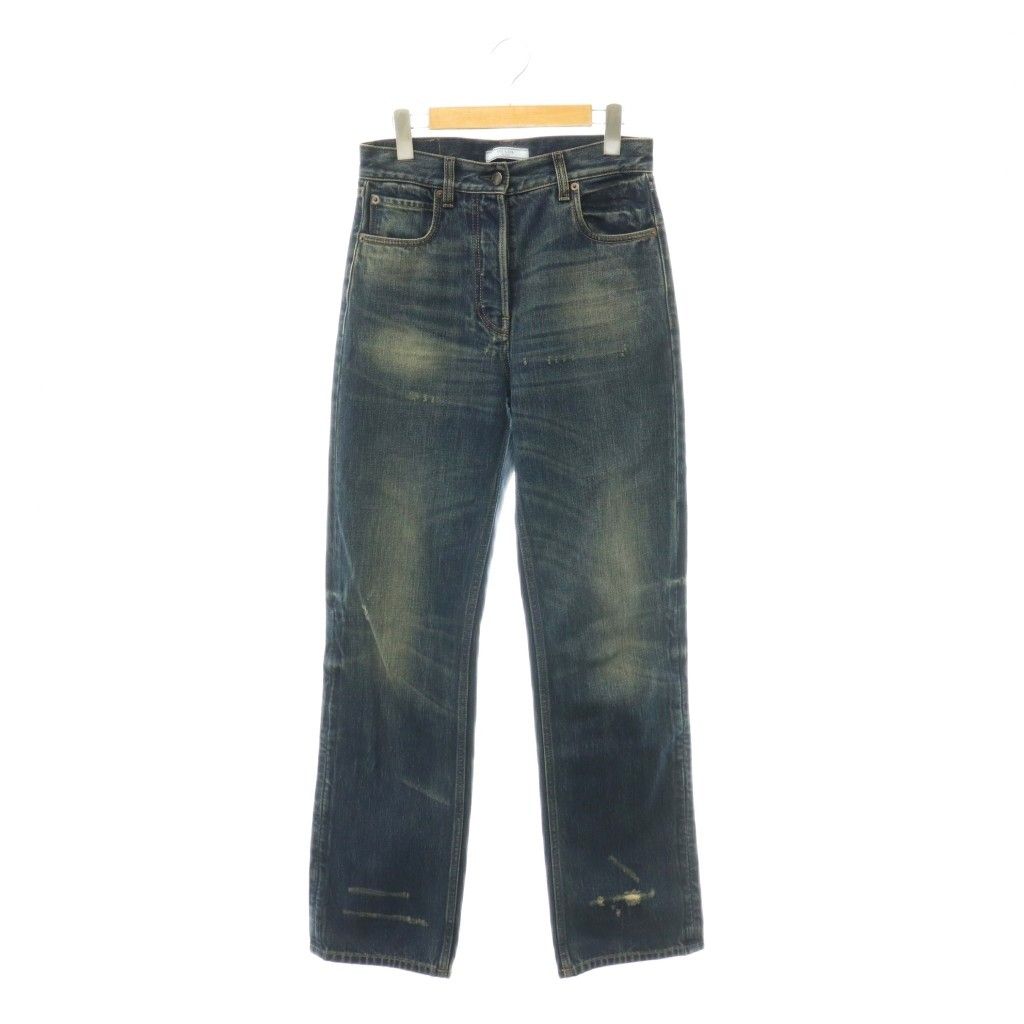 Prada Straight Leg Wash Denim Jeans Pants Button Fly Distressed Indigo 24
