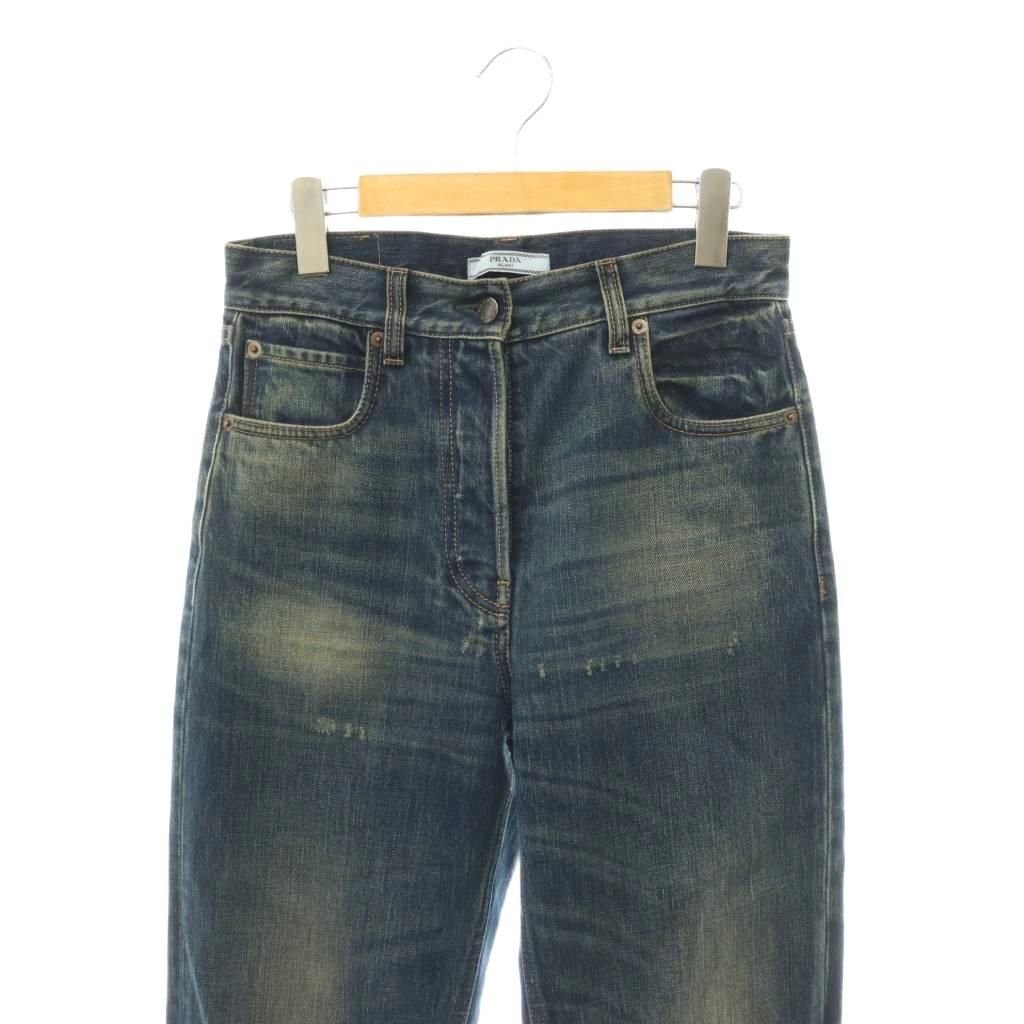 Prada Straight Leg Wash Denim Jeans Pants Button Fly Distressed Indigo 24 — view 3