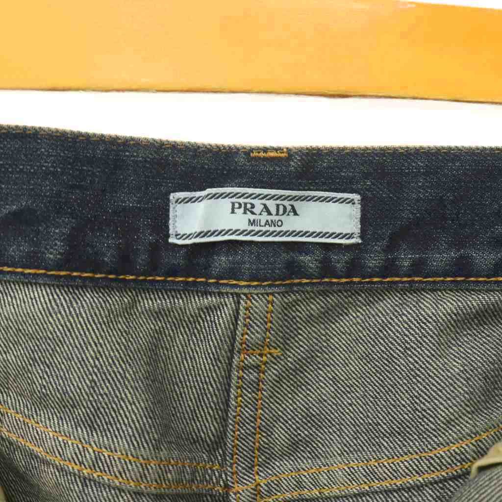 Prada Straight Leg Wash Denim Jeans Pants Button Fly Distressed Indigo 24 — view 7