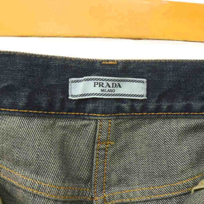 Prada Straight Leg Wash Denim Jeans Pants Button Fly Distressed Indigo 24 — view 7