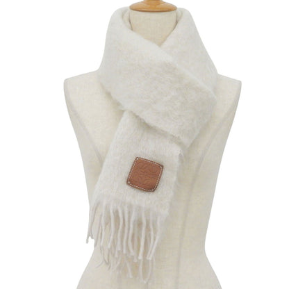 Loewe Mohair Wool Anagram Leather Patch Scarf with Fringe White Brown — view 2