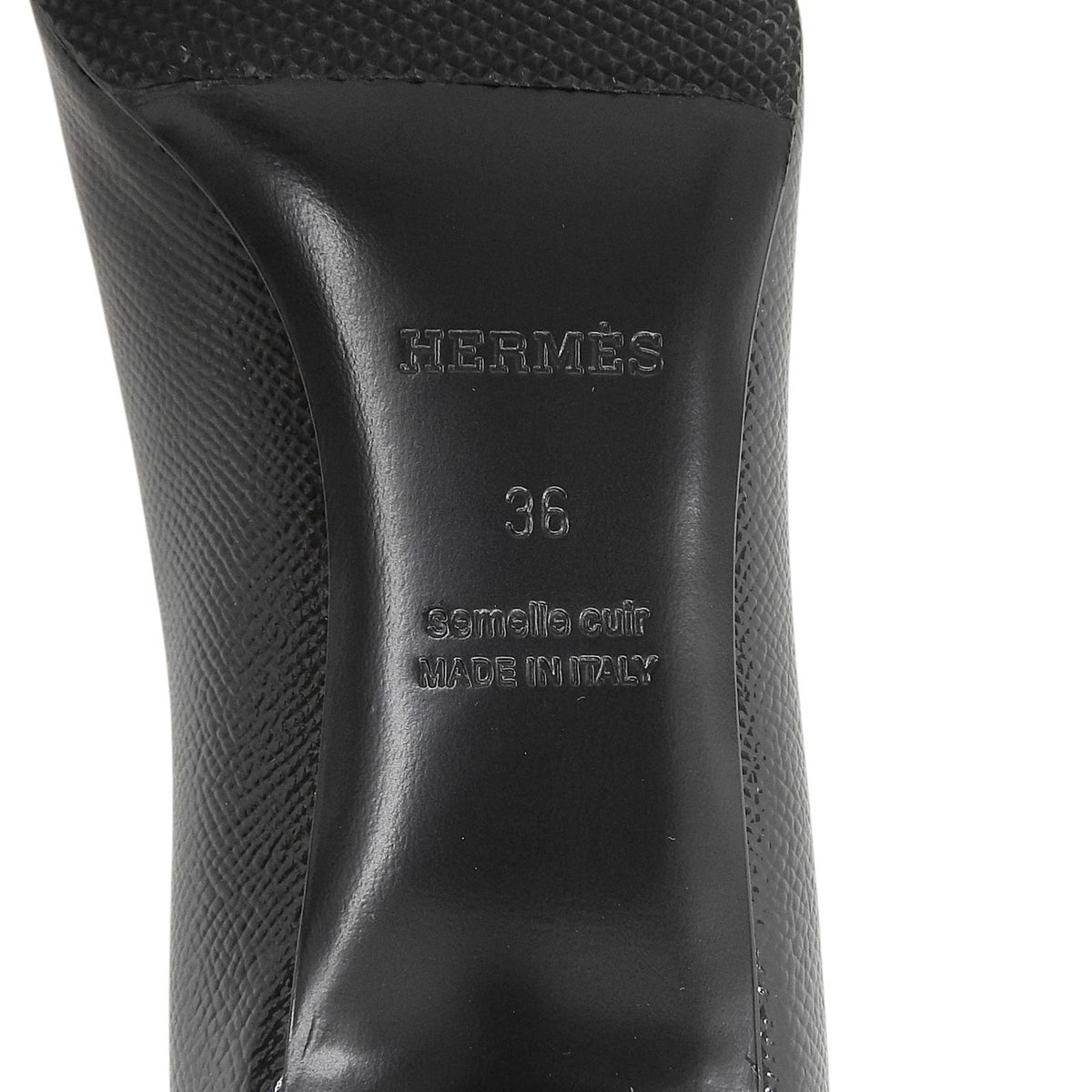 Hermes Patent Leather Hapi Buckle Pointed Toe Pumps Black Heels — view 7