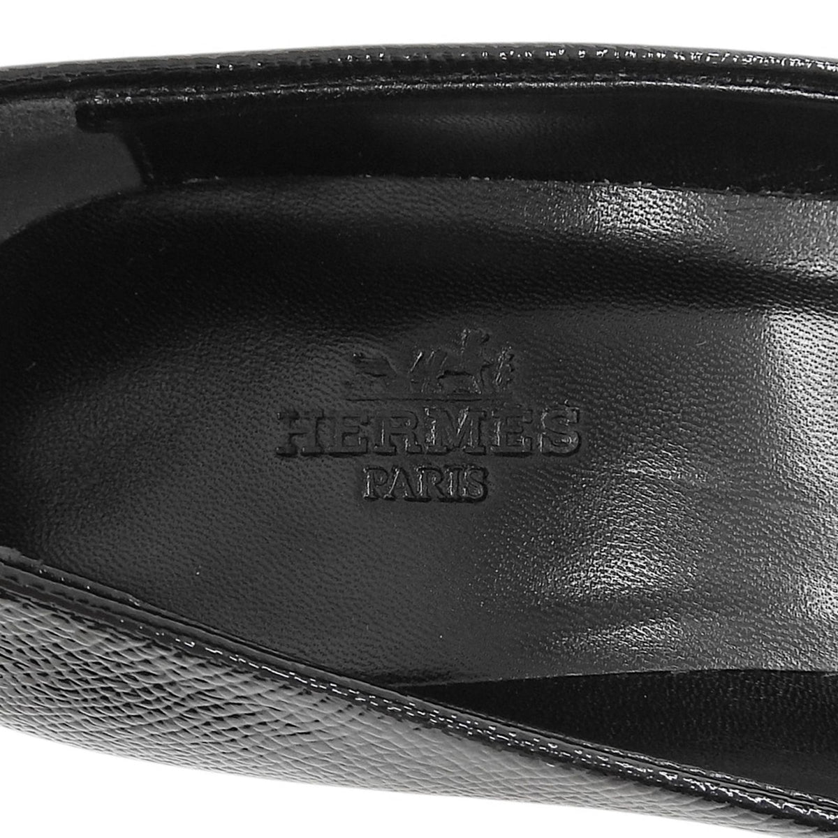Hermes Patent Leather Hapi Buckle Pointed Toe Pumps Black Heels — view 8