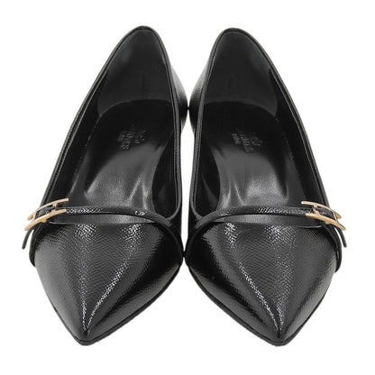 Hermes Patent Leather Hapi Buckle Pointed Toe Pumps Black Heels — view 3