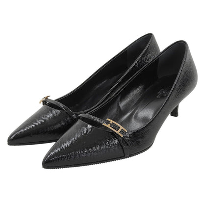 Hermes Patent Leather Hapi Buckle Pointed Toe Pumps Black Heels