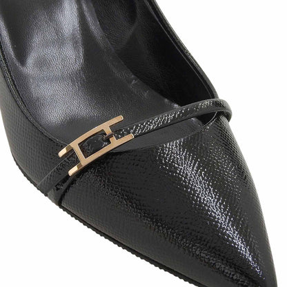 Hermes Patent Leather Hapi Buckle Pointed Toe Pumps Black Heels — view 5