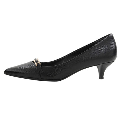 Hermes Patent Leather Hapi Buckle Pointed Toe Pumps Black Heels — view 2