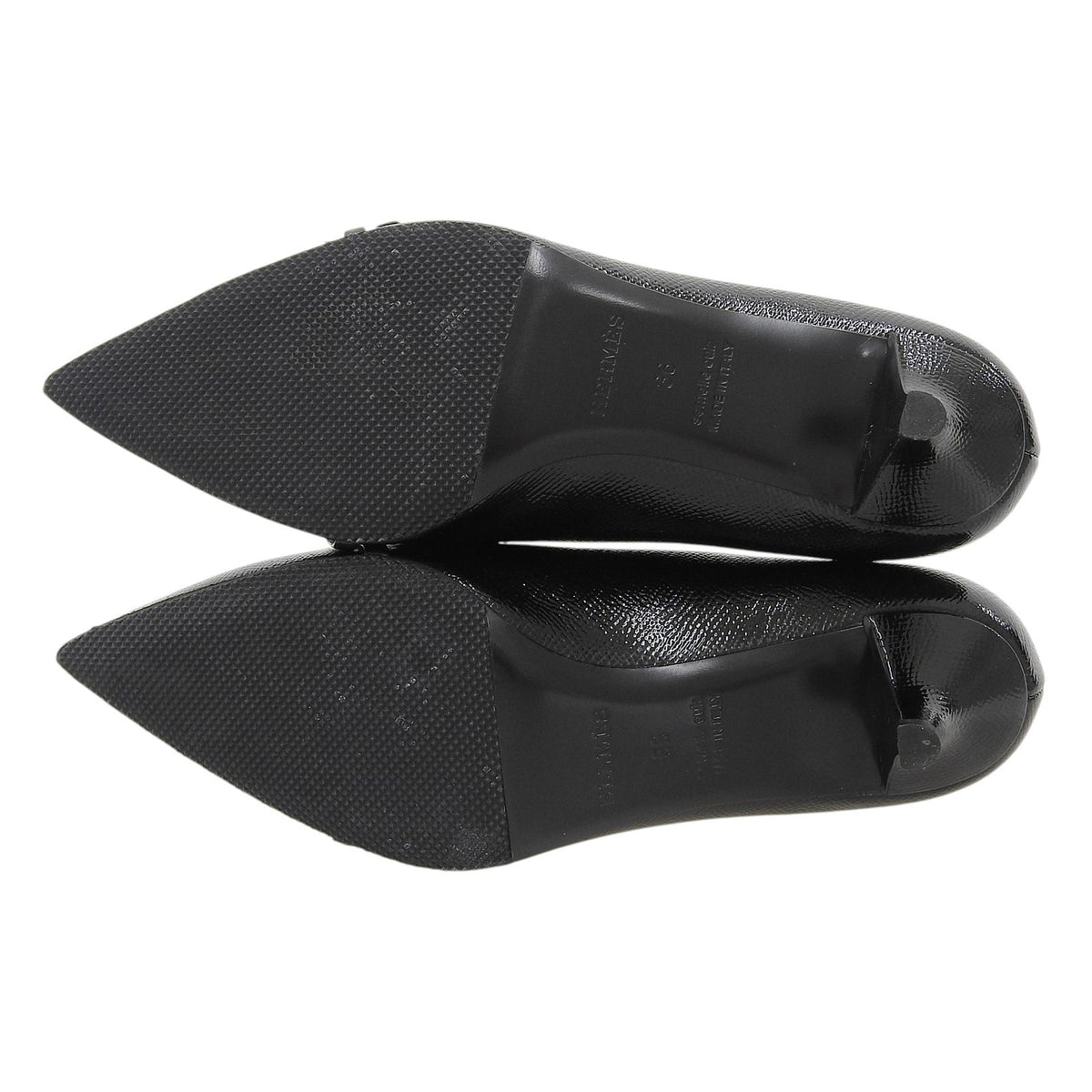 Hermes Patent Leather Hapi Buckle Pointed Toe Pumps Black Heels — view 6