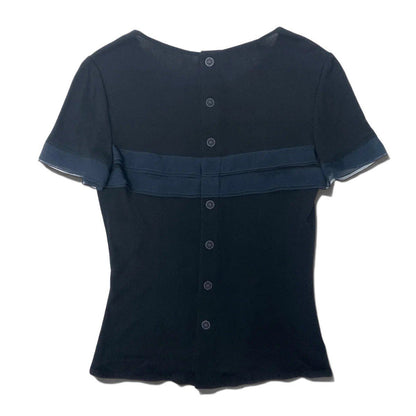 Chanel Short Sleeve Knit Sweater CC Logo Button Black Rayon 36 — view 2