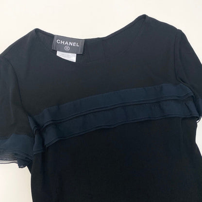 Chanel Short Sleeve Knit Sweater CC Logo Button Black Rayon 36 — view 4
