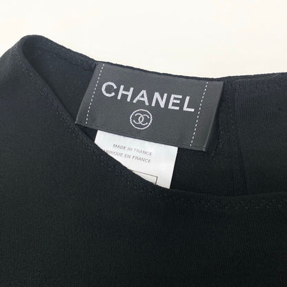 Chanel Short Sleeve Knit Sweater CC Logo Button Black Rayon 36 — view 8