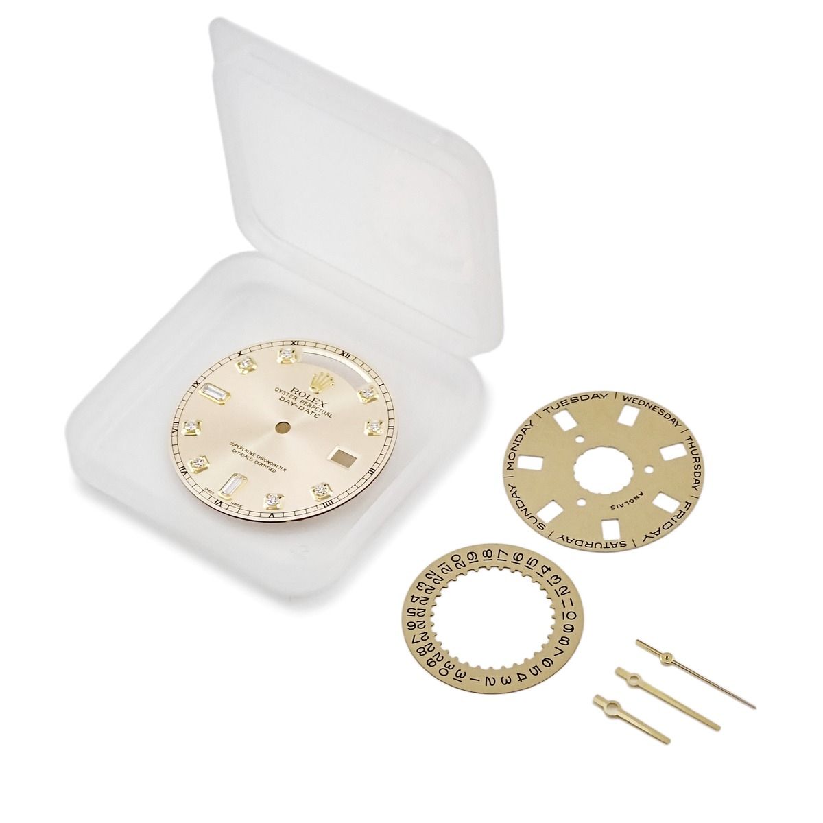 Rolex Watch Parts Day Date Dial Stainless Steel Diamond Champagne Gold Baguette — view 3