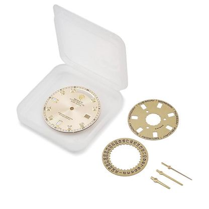 Rolex Watch Parts Day Date Dial Stainless Steel Diamond Champagne Gold Baguette — view 3