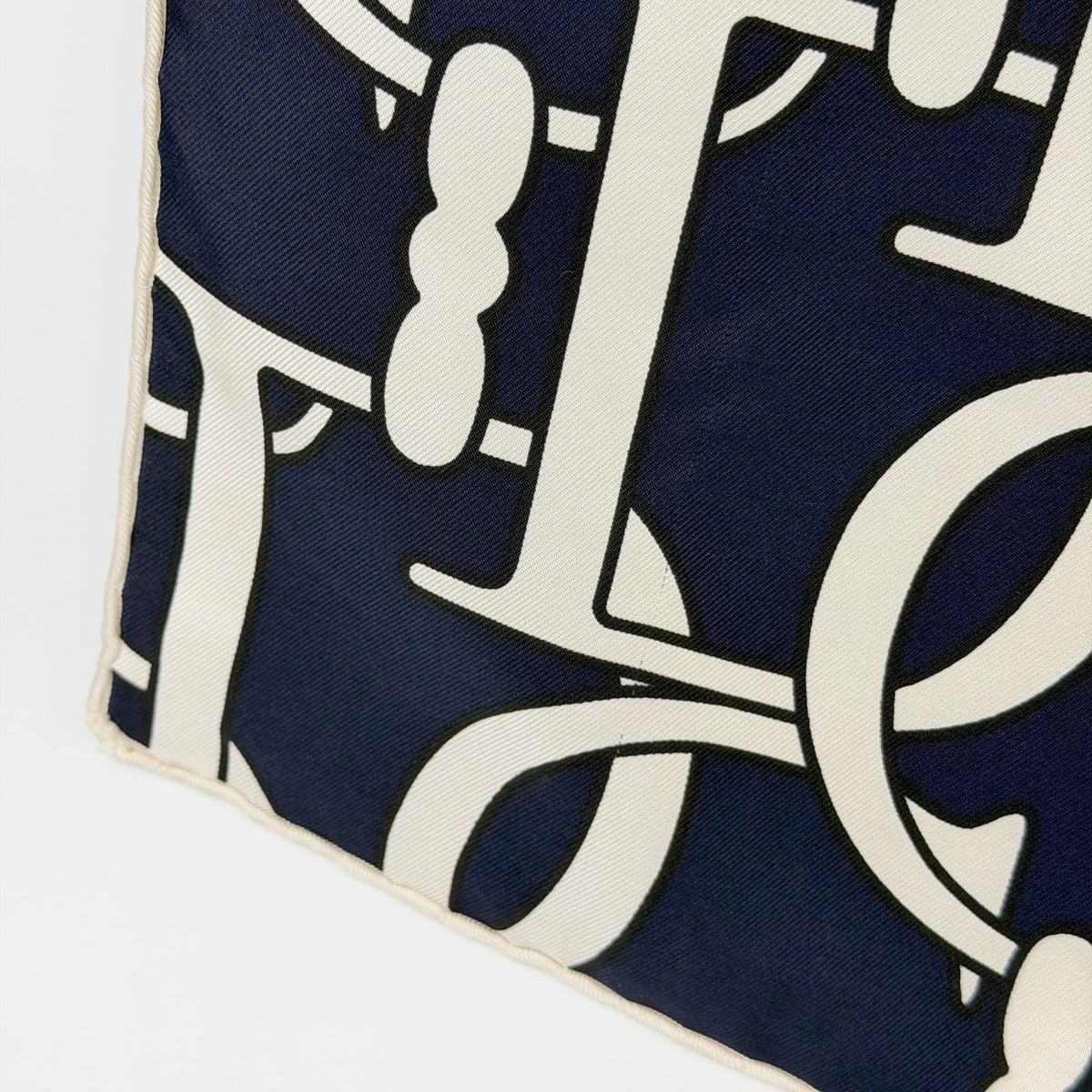 Dior CD Logo Monogram All Over Print Scarf Silk 100% Navy Ivory Vintage — view 8
