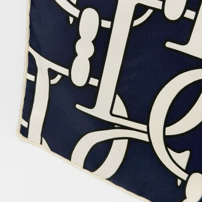 Dior CD Logo Monogram All Over Print Scarf Silk 100% Navy Ivory Vintage — view 8