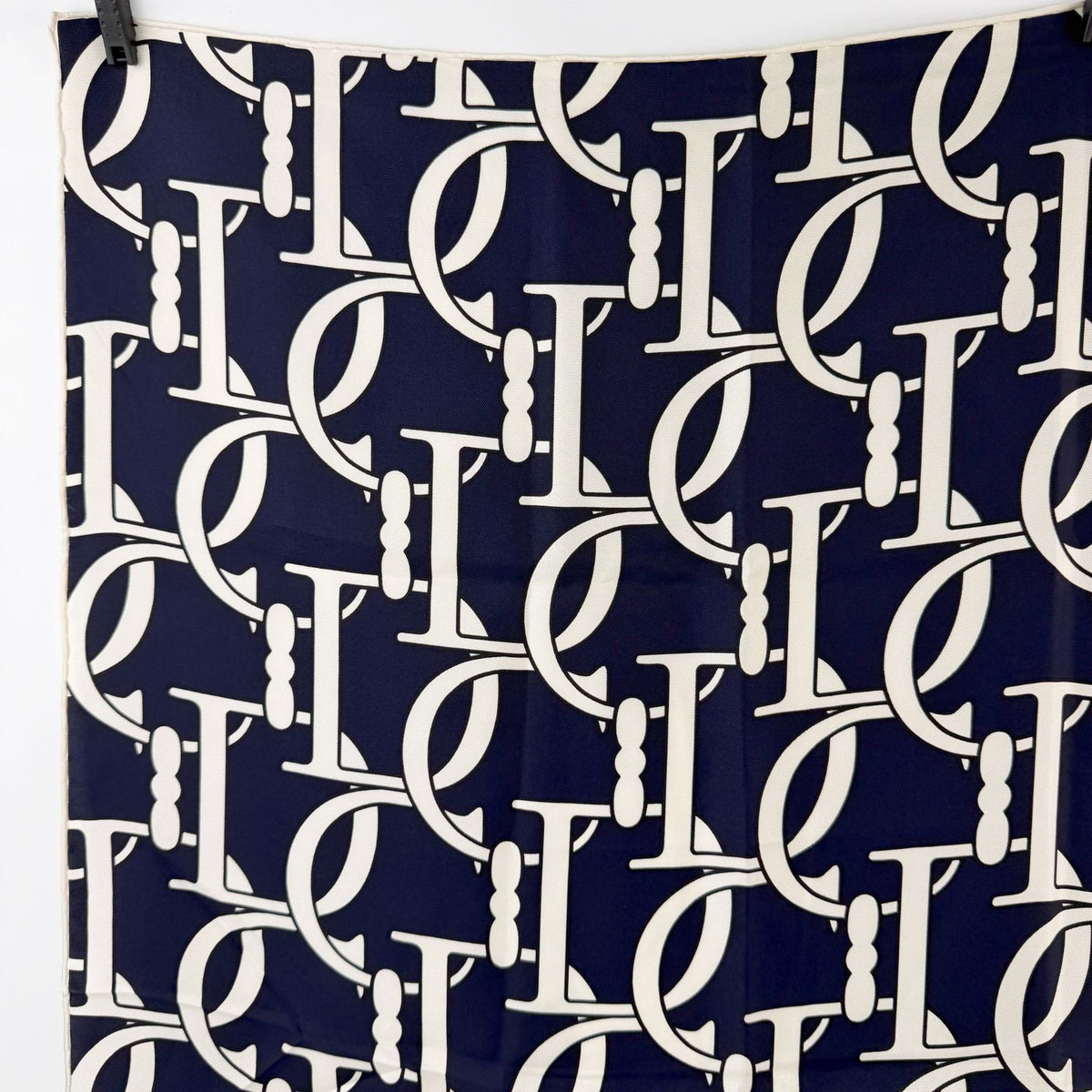 Dior CD Logo Monogram All Over Print Scarf Silk 100% Navy Ivory Vintage — view 2