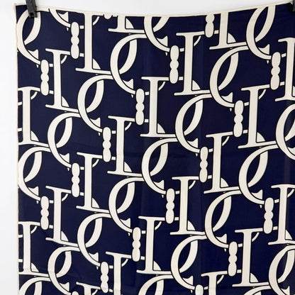 Dior CD Logo Monogram All Over Print Scarf Silk 100% Navy Ivory Vintage — view 2