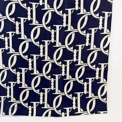 Dior CD Logo Monogram All Over Print Scarf Silk 100% Navy Ivory Vintage — view 5
