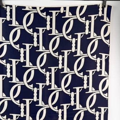 Dior CD Logo Monogram All Over Print Scarf Silk 100% Navy Ivory Vintage — view 3