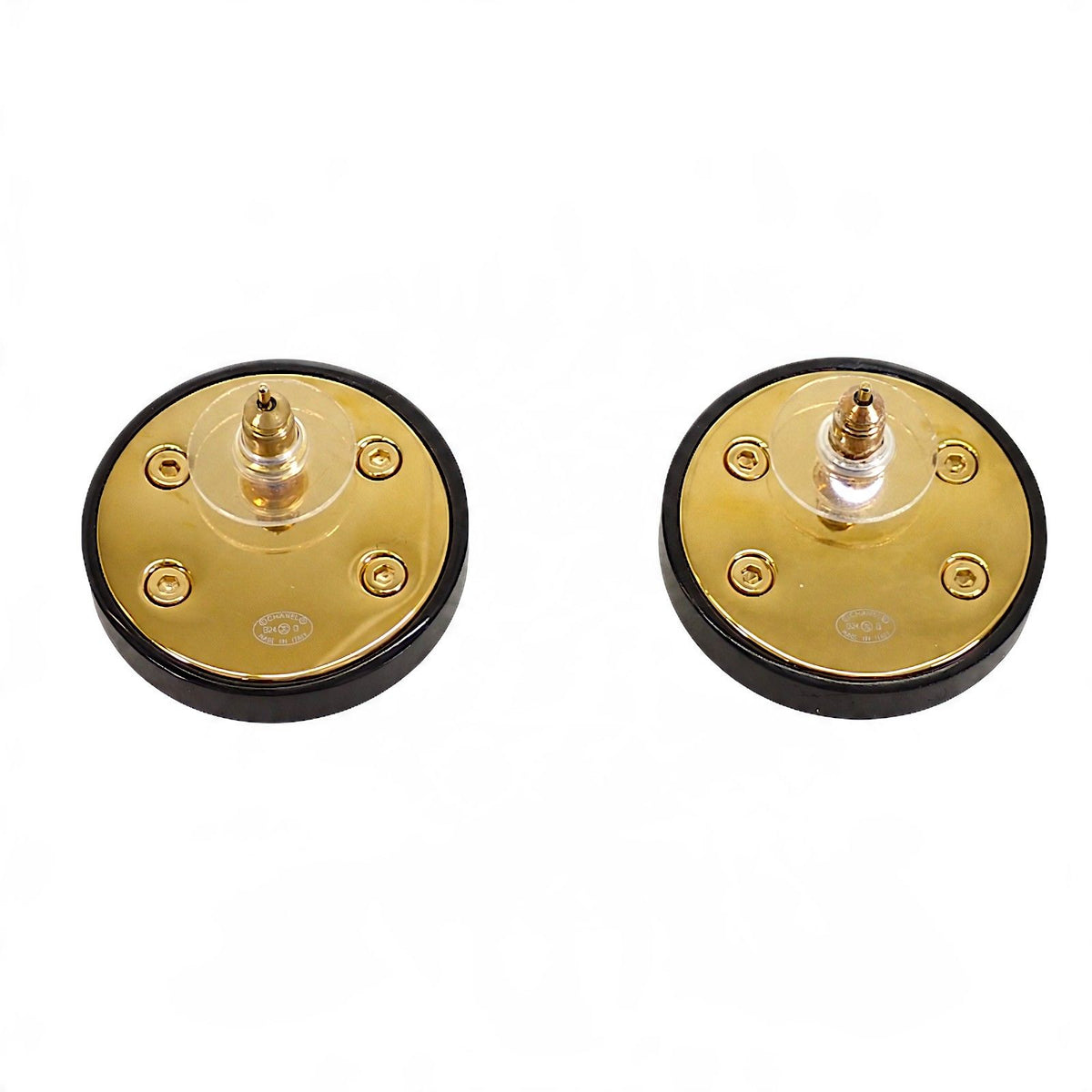 Chanel CC Round Earrings Black Gold — view 4