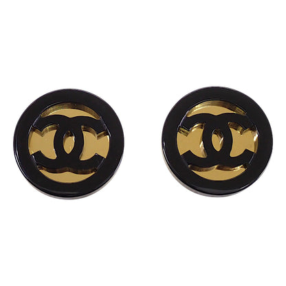 Chanel CC Round Earrings Black Gold — view 2