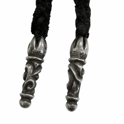 Chrome Hearts Leather Braid Scroll 925 Sterling Silver Bolo Chip Necklace Black — view 4